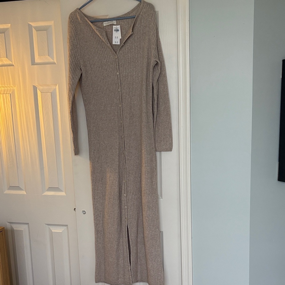 Abercrombie & Fitch Tan Long Sleeve Ribbed Dress